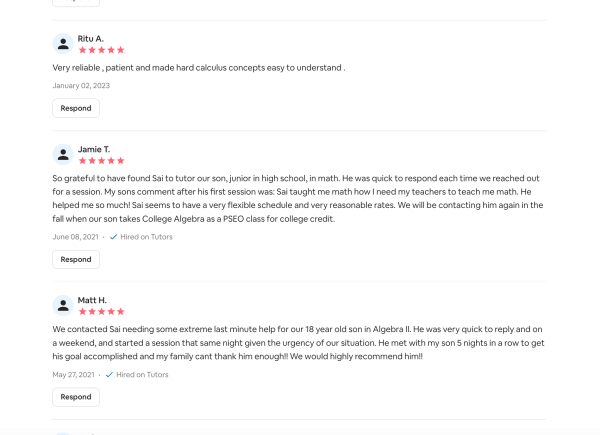 Reviews from tutors.com