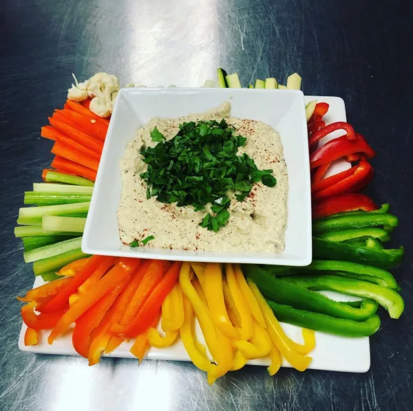 Baba ghanoush with vegetable sticks