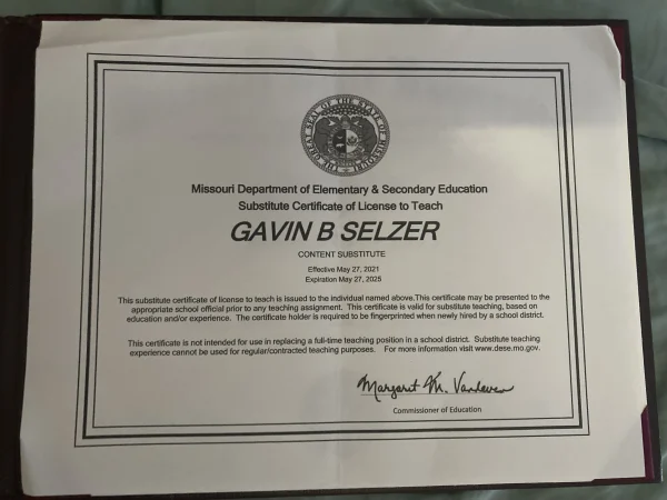 MO Substitute Certificate