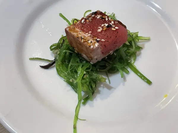 Seared tuna sashimi and seaweed salad