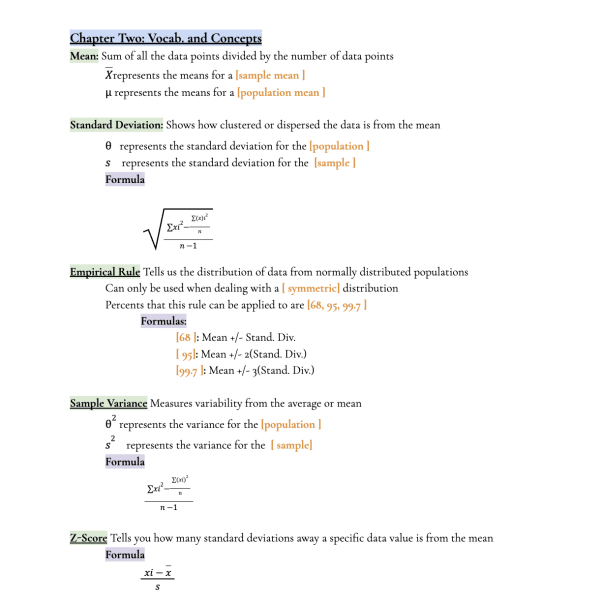 Statistics study guide I have created for a previous student