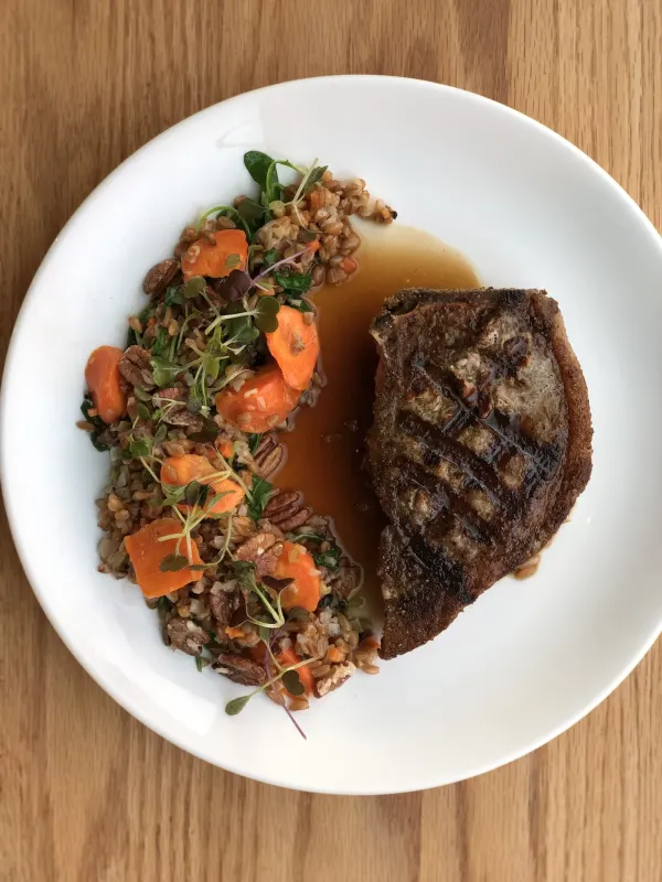 Grilled pork chop with wheat berries and 