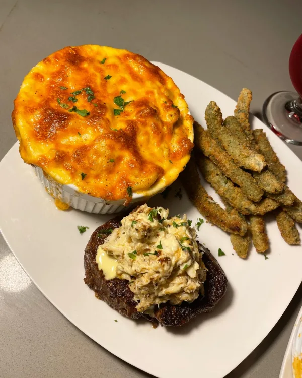 Steak and crab meat, surf, and turf   fried