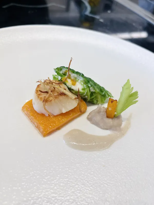 Chestnut glazed scallop, kuri pumpkin