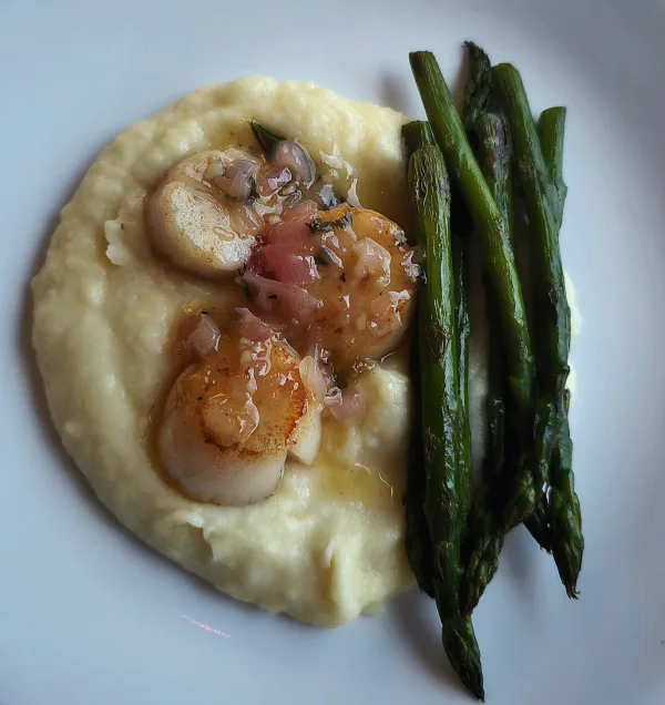 Butter Braised Scallops with Parsnip Puree