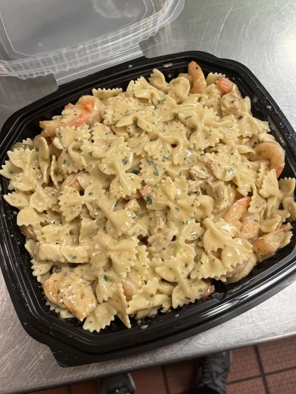 Bow tie noodles with chicken and shrimp