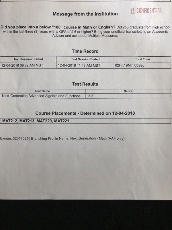 College Math Placement Test