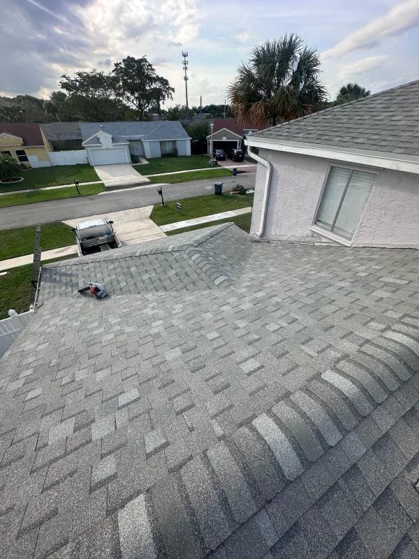 New gray shingle roof