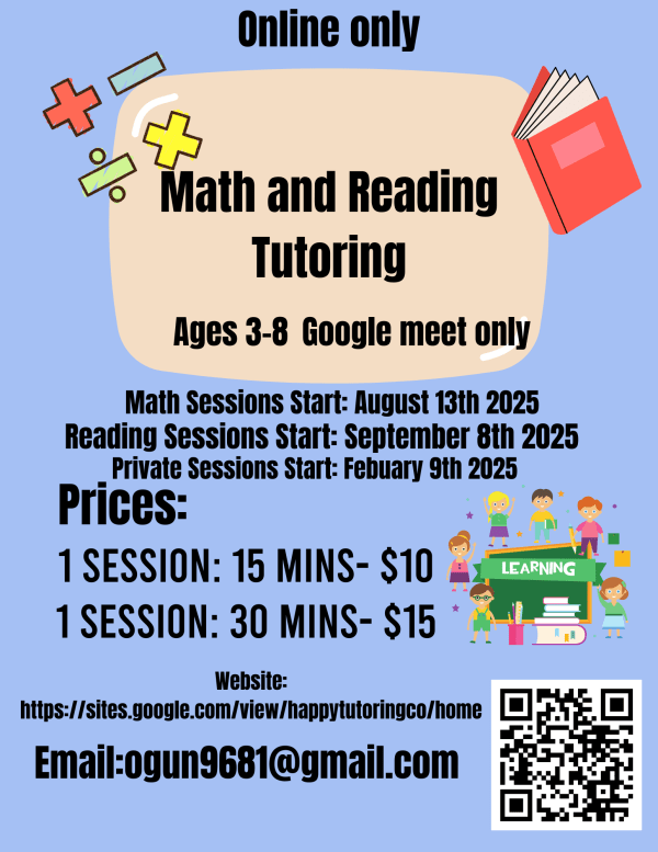 Math and Reading Tutoring Flyer