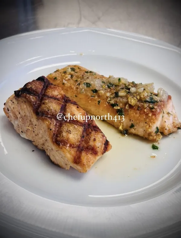 Grilled & Seared Salmon (w/ Garlic Lemon Butter Sauce