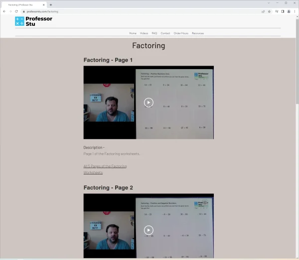 A set of videos on factoring