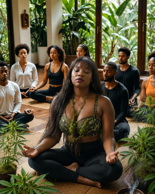 Goddess Kane leading a guided Cannabis Meditation & Spiritual Wellness Experience, combining mindfulness practices, breathwork, meditation, and intentional reflection. Participants are invited to connect with themselves, cultivate inner peace, and explore the sacred relationship between spirituality, presence, and plant-based wellness in a supportive and educational environment.