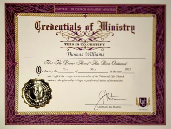 Minister Certificate