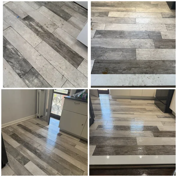 Before and after floor cleaning.