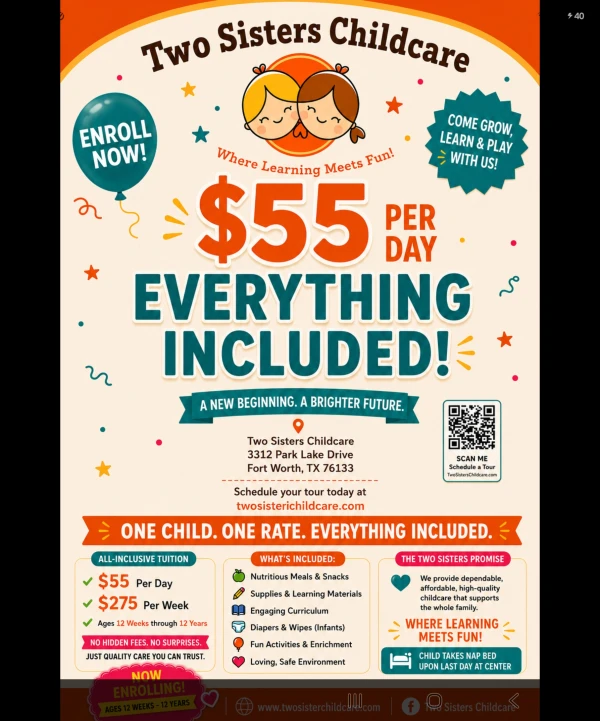 Simple, affordable, ALL-INCLUSIVE childcare! ✨ One child. One rate. Everything included. More value for families and more fun for little learners!