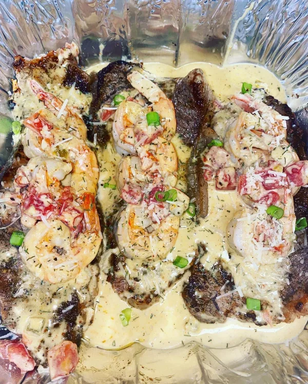 NY Strip Steak & Shrimp with Creamy Sauce