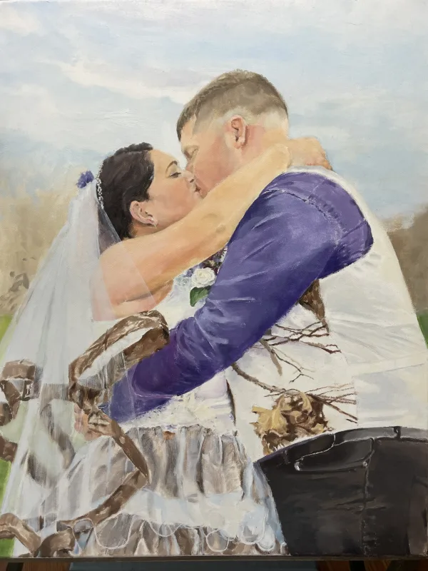 Oil painting of wedding couple