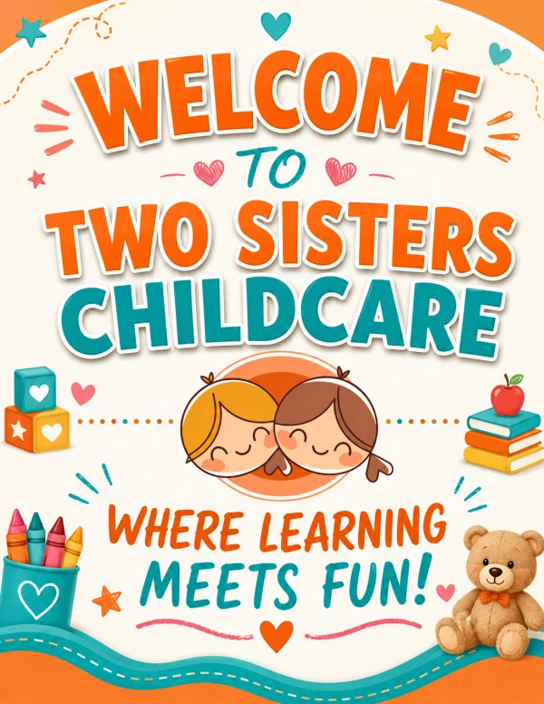 Welcome to Two Sisters Childcare — Where Learning Meets Fun! 🧡🩵 A warm, nurturing place for your little one to learn, grow, play, and thrive!