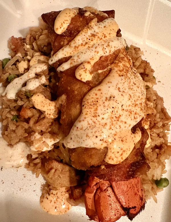 Stuffed lobster  crab and shrimp and egg-rolls