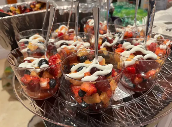 Fruit cups topped w/ vanilla yogurt & honey
