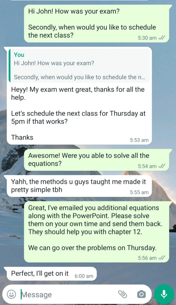 Student feedback after a trial class.