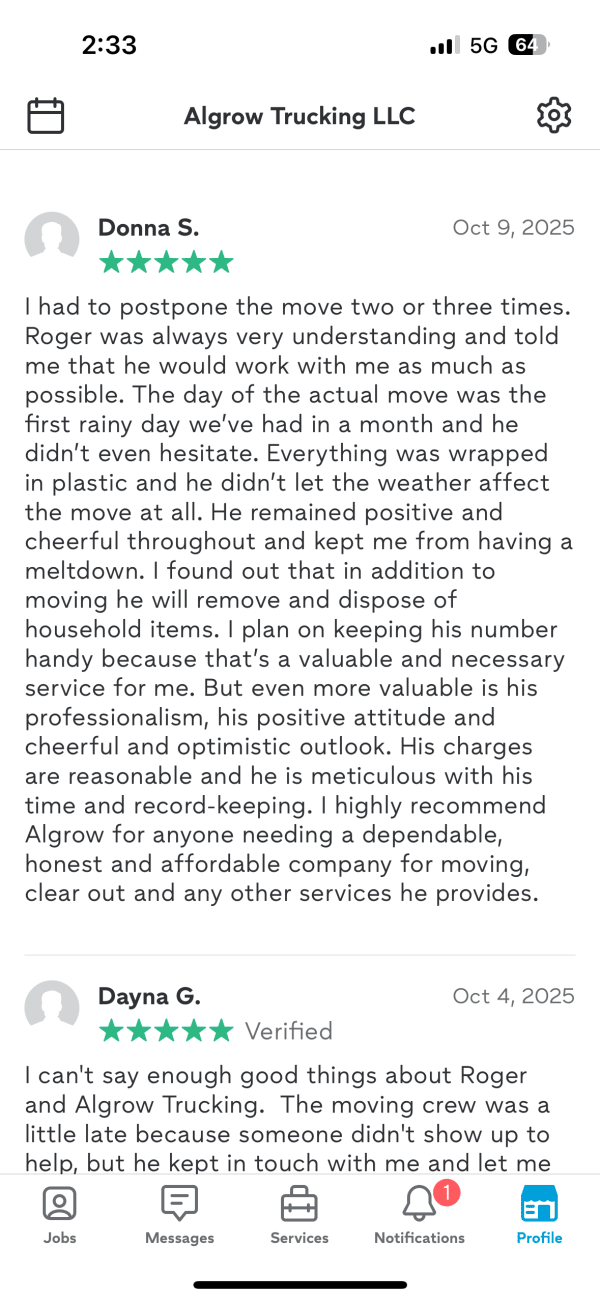 Some reviews from our Thumbtack profile