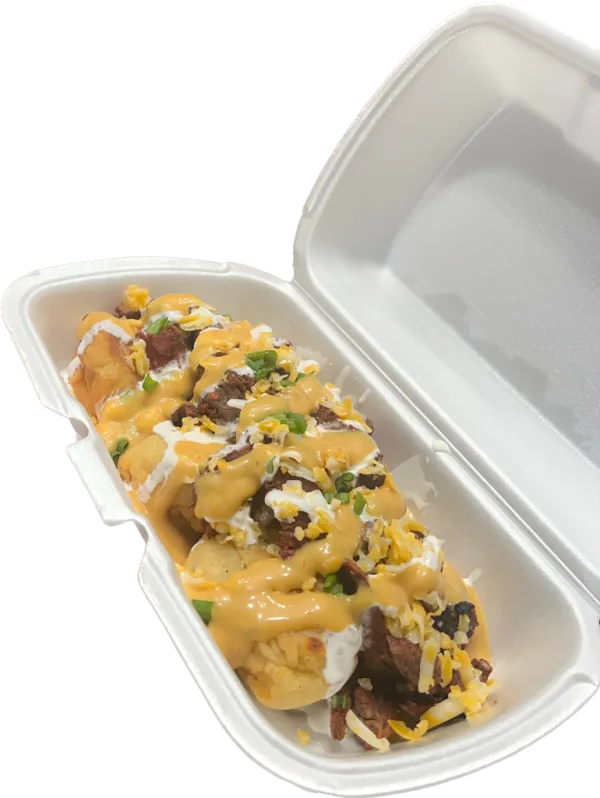 Mis papas with steak on top