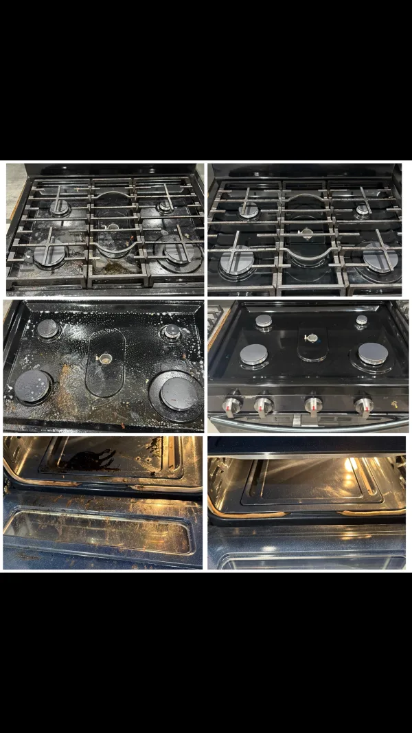 Before and after stove and oven cleaning