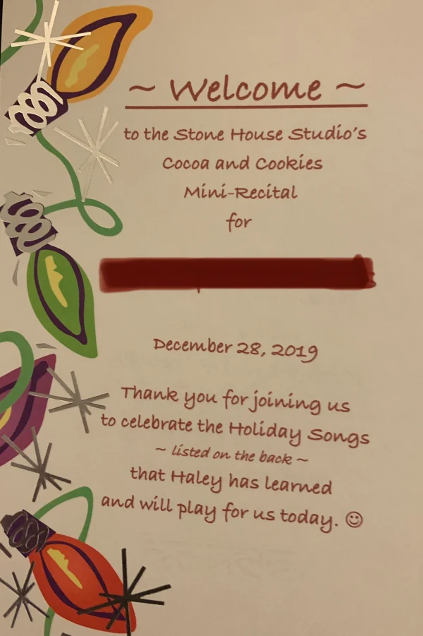 Program for Cookies&Cocoa Mini-Recital