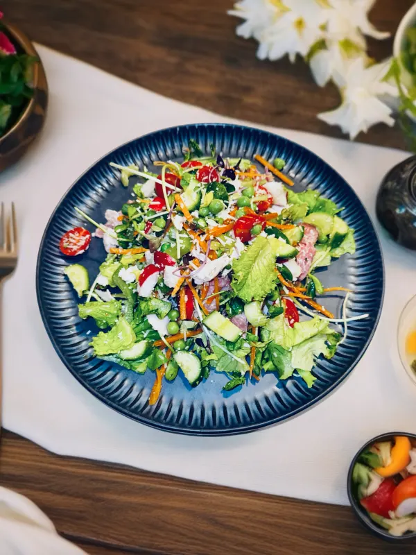Chef Salad with Turkey and Salami and a whole bunch of fresh veggies, Parmesan vinaigrette 