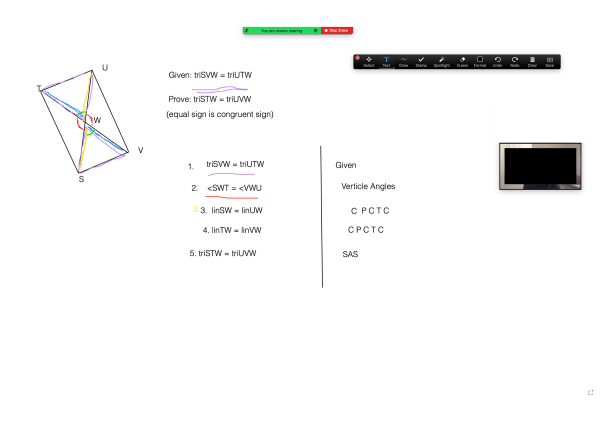 Color coding to assist a student with a geometry proof.