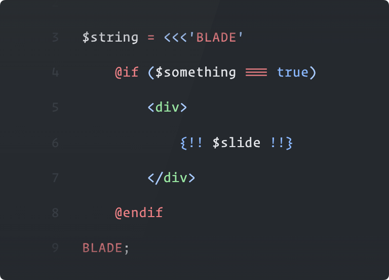 Heredoc string showing Blade syntax highlighting