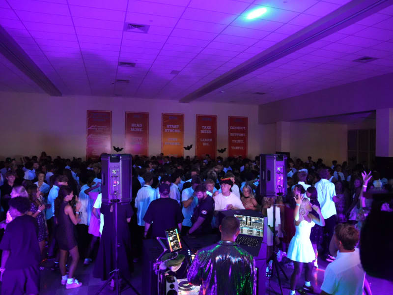 Dance floor lighting at a Utah Valley high school event