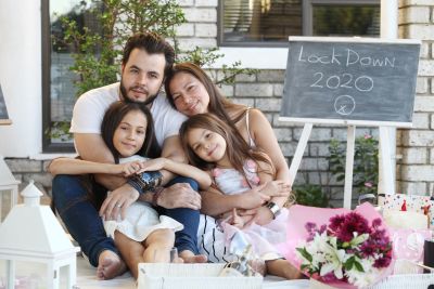 Family Mac Nicol at their front steps during lockdown.