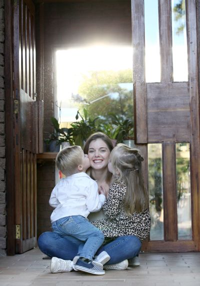 A mother with her children during lockdown. 