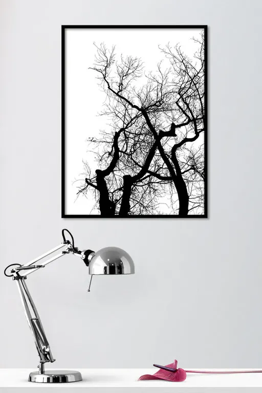 mustavalkoinen juliste oksista