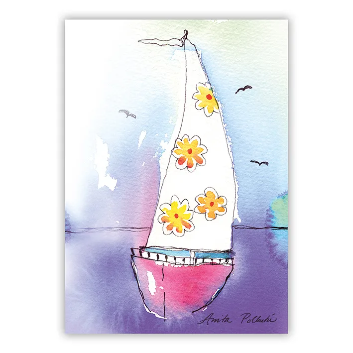 kesäinen purjevene postikortti