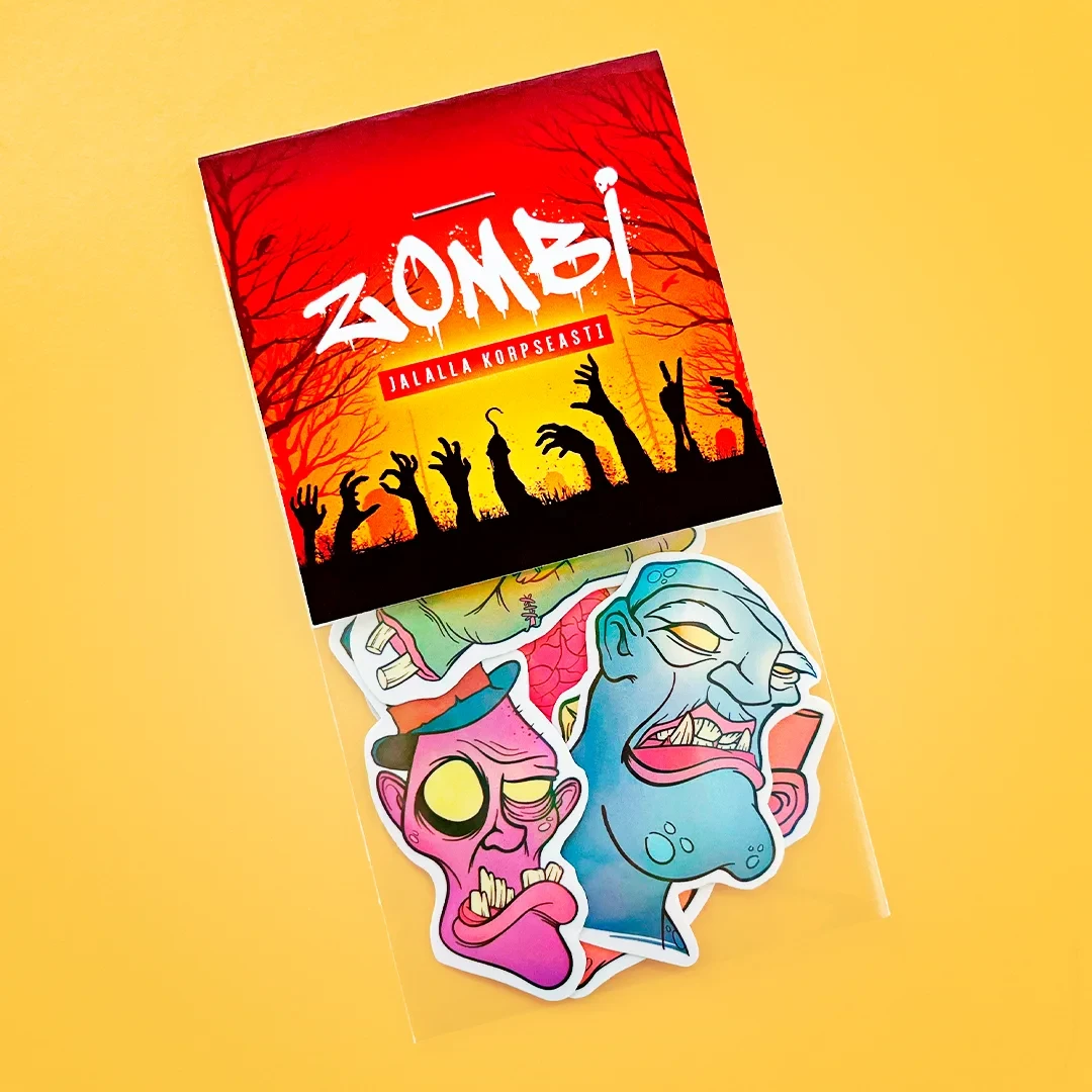 Zombi tarrat tarrasetti. Hurjan hauskoja zombi tarroja liimattavaksi