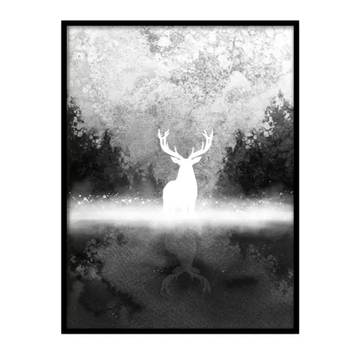 mustavalkoinen juliste peurasta