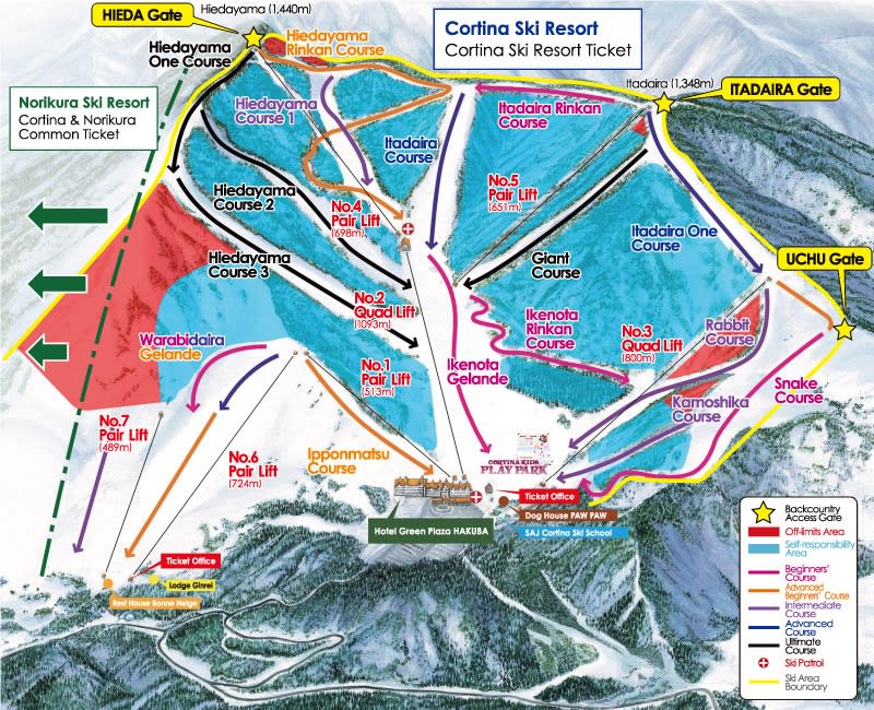 Cortina Ski Resort - Hakuba Valley Trail Map 1