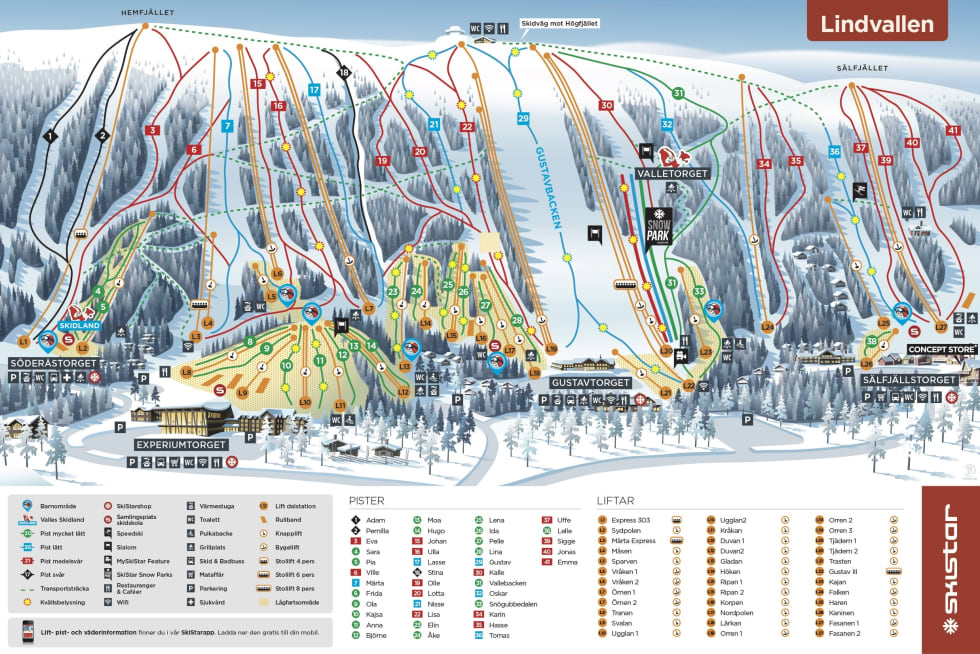 Karta Lindvallen Blå Byn Salen Trail Map Ski Liftopia Maps Europa Karta 6429