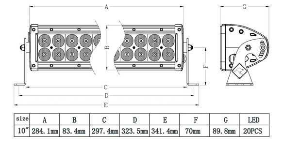 10 Inch Dual Row LED Bar Dimensions