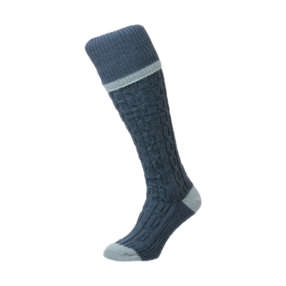 Cable Striped Shooting Socks Denim - featured image