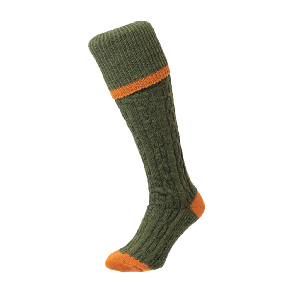 Cable Striped Shooting Socks Olive - featured image