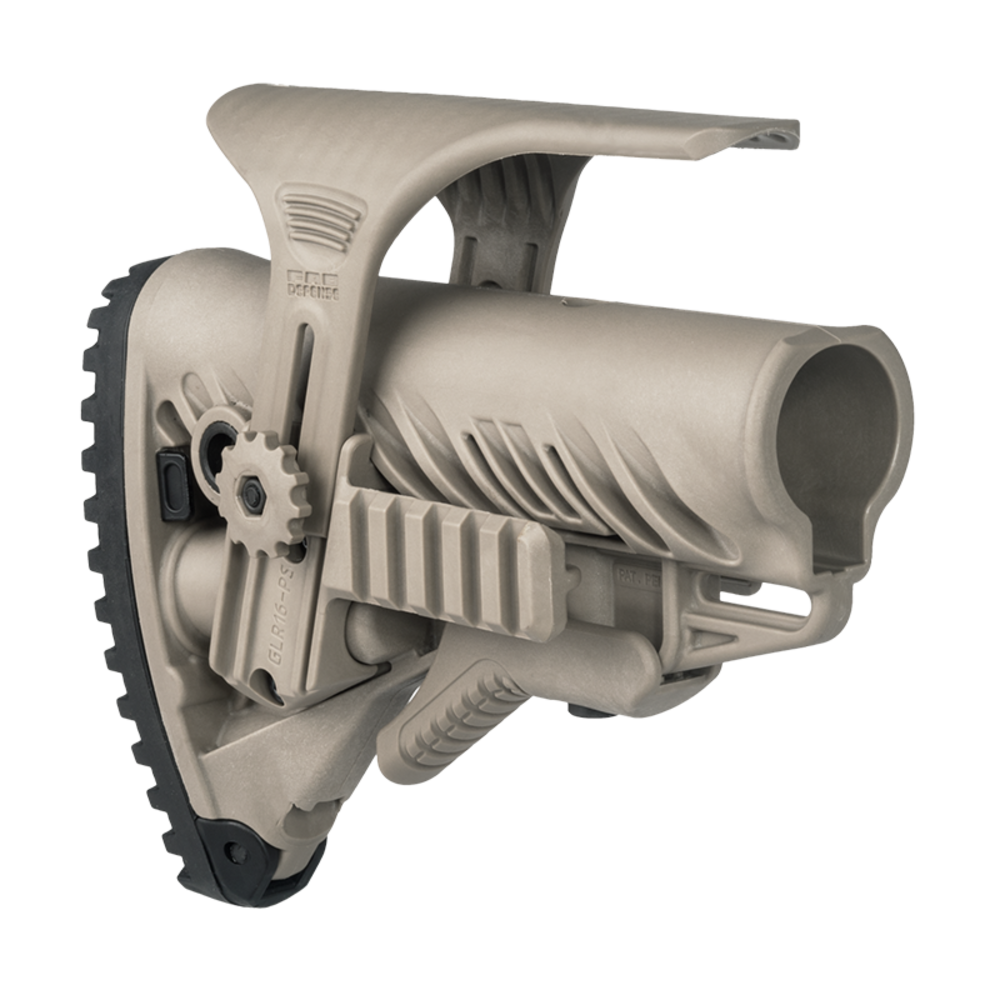 FAB Defense GLR16 Collapsible Buttstock With Cheekriser And Rail Tan - featured image