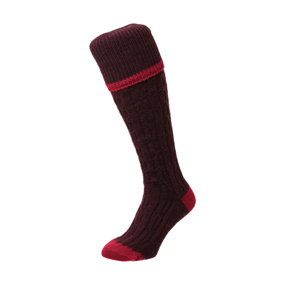 Cable Striped Shooting Socks Maroon - featured image