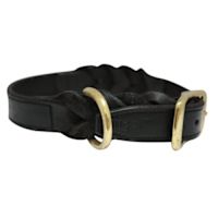 Angel Leather Braided Dog Collar - Black 18" x 3/4"