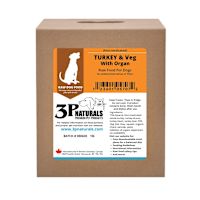 3P Naturals Raw Dog Food - Natural Turkey w/ bone & organs w/ veg 2 lb Single