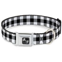Buckle-Down Dog Bone Aviation Seatbelt Buckle Dog Collar - Buffalo Plaid White