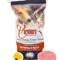 Carnivora Turkey Dinner Raw Dog Food with veg 4 lb bag